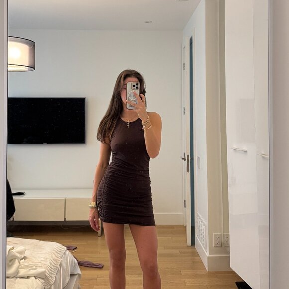 Aritzia Dresses & Skirts - Aritzia Tna Ribbed Mini Chill Malibu Dress – Cocoa Brown / Size M